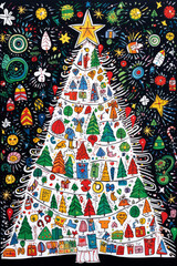 Christmas tree in comic style, very detailed. Vibrant colors