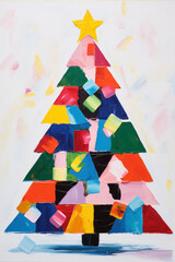 Fototapeta premium Christmas tree simple oil painting, impasto