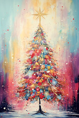 Christmas tree in fairytale magical style with glitter lights