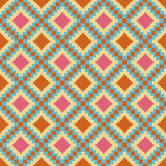 Abstract Ethnic Seamless Pattern. Colorful background. Geometric pattern wallpaper. Mosaic pattern. Fabric surface pattern. Pink, Blue, Orange, Yellow.