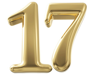 3d number 17 - gold number