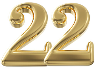 3d number 22 - gold number