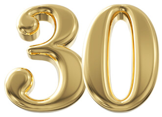 3d number 30 - gold number