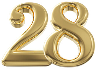 3d number 28 - gold number