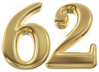 3d number 62 - gold number