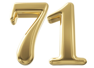 3d number 71 - gold number