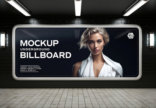 Billboard On Modern Underground Wall Mockup. Generative Ai