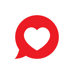 Red speech bubble with love icon vector in flat style