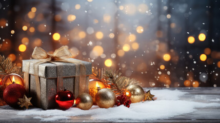 Christmas gift boxes with decoration , Holiday Background and New Year banner with copy space background