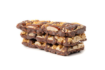 Nut Bar Isolated, Energy Snack with Nuts, Chocolate Muesli Dessert, Protein Candy Bar, Fitness Breakfast