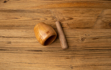 Wooden Mortar Isolated, Wood Pounder and Pestle, Empty Mortar Bowl, Vintage Kitchen Equipment