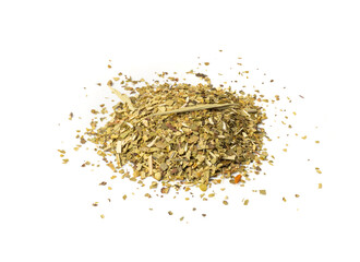 Matcha and Green Tea Leaves Mix Isolated, Dry Fresh Herbal Tea Pile, Healthy Drink Ingredient