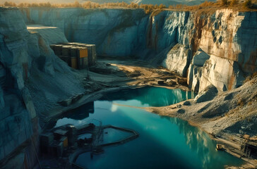 An Aerial View of Quarry with Water Culvert - obrazy, fototapety, plakaty