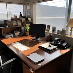 Home office pc workplace computer created with AI