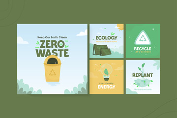 Environmental care movement on social media post set