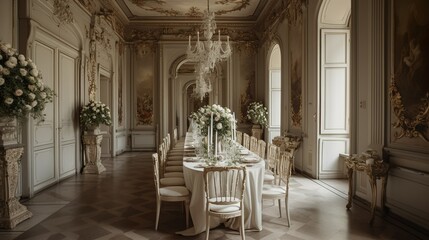 Classical chic style wedding decor in a old money castle 