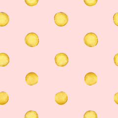 Yellow polka dot cute circle kids simple watercolor seamless pattern