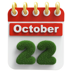 22nd October Calendar 3D Icon - Grass Number