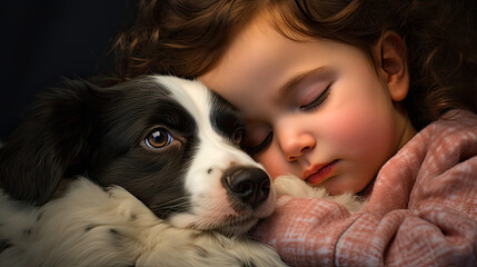 Portrait of a cute Baby  with a Dog