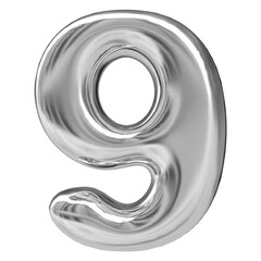 9 Number Silver 3D Render