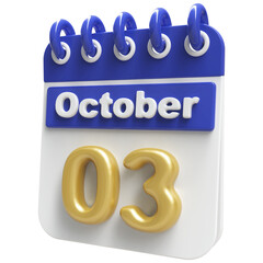 3rd October - 3d Calendar Icon