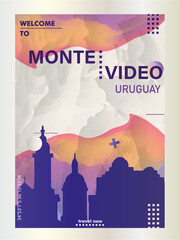 Montevideo Uruguay city poster with abstract shapes of skyline, cityscape, landmarks and attractions. South America travel vector illustration for brochure, website, page, business presentation
