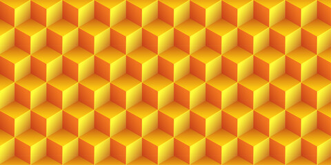 3D realistic gold square pattern design. Modern cube texture. Geometric symmetry vector background.