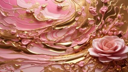 "Radiant Opulence: Swirling Symphony of Pink and Gold"