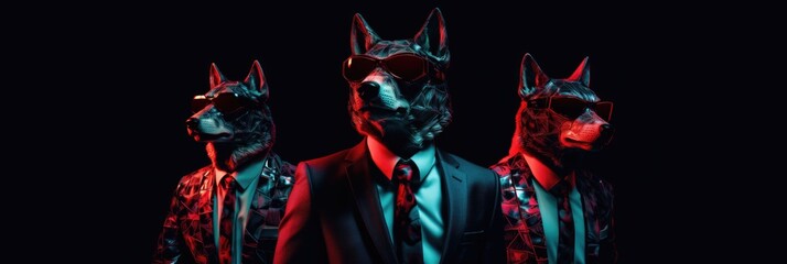 Wolf In Suit And Virtual Reality On Black Background Wolves In Suits, Virtual Reality, Black Background, Combining Clothing And Tech, Fashion Tech Collaborations
