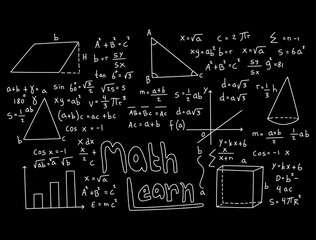 Realistic math chalkboard background illustration