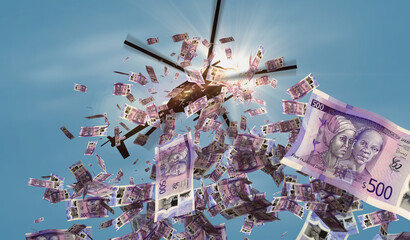 Jamaica Dollar JMD 500 banknotes helicopter money dropping 3d illustration