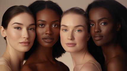 Obraz premium Beauty Unites: Diverse Women Embrace Their Unique Skin Types Together.