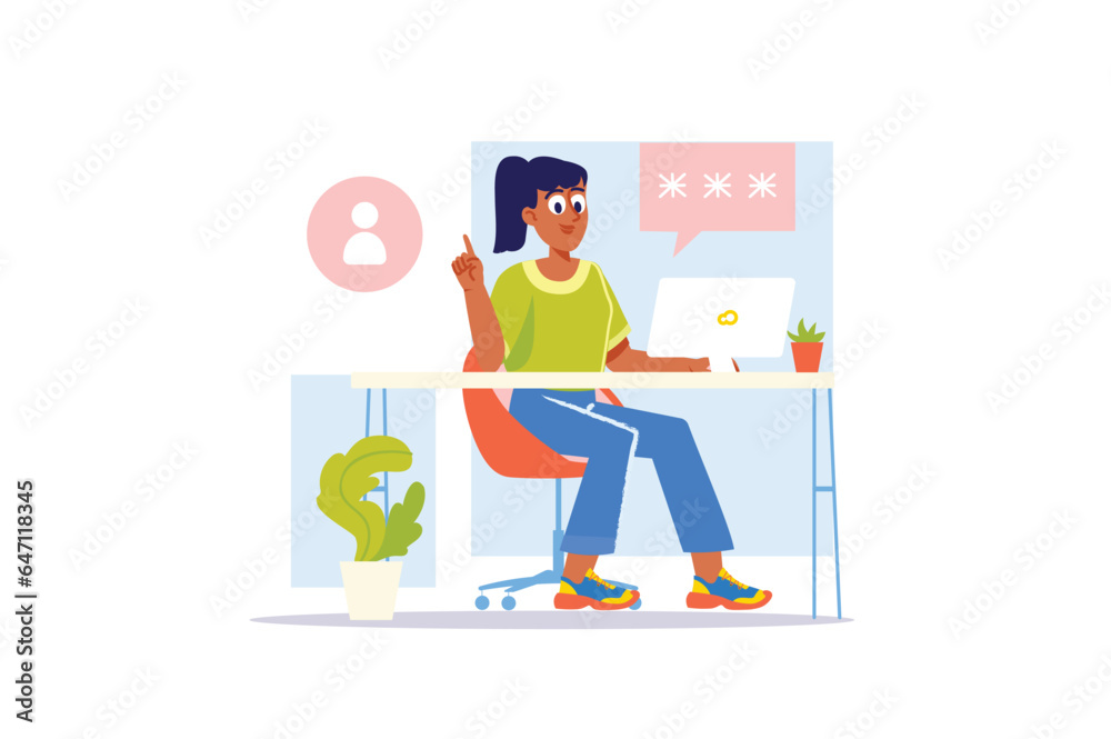 Poster concept login with people scene in the flat cartoon design. the employee turns on the computer using