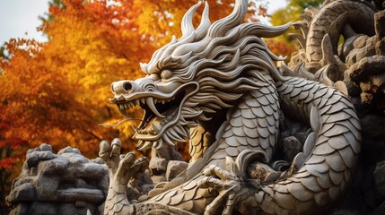 dragon statue in chinese temple - obrazy, fototapety, plakaty