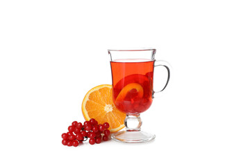 Concept of hot drink - berry and fruit tea, isolated on white background