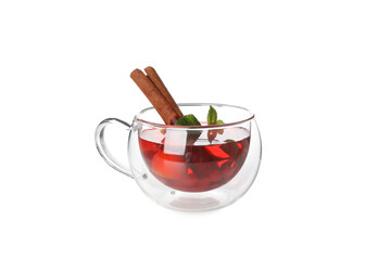 Concept of hot drink - berry and fruit tea, isolated on white background
