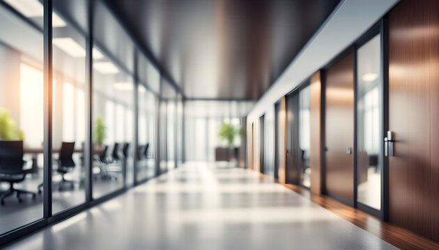 Abstract blurred bright office interior room