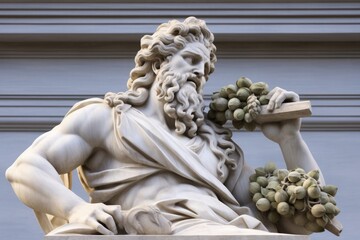Marble statue of greek god with cornucopia in his hands, Generative AI
