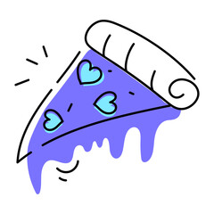 Handy doodle icon of cheesy pizza 