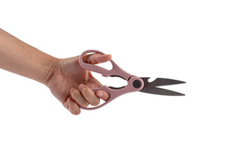 Office stationery scissors cutting in hand on transparent background