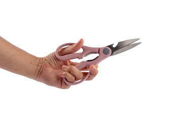 Office stationery scissors cutting in hand on transparent background