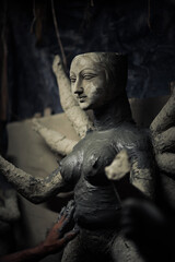 Fototapeta na wymiar Making of goddess Durga idol. These idols are made for Durga puja, the biggest festival of Kolkata, West Bengal