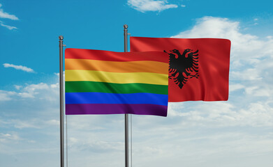 LGBT movement flag also Gay Pride and Albania national flag
