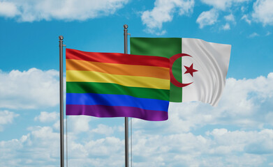 LGBT movement flag also Gay Pride and Algeria national flag