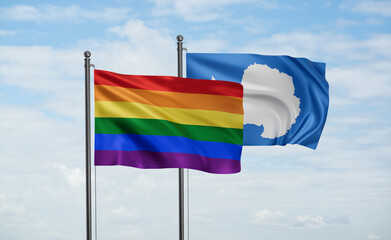 LGBT movement flag also Gay Pride and Antarctica flag