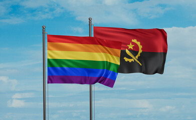 LGBT movement flag also Gay Pride and Angola national flag