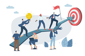 Effective teamwork, career growth, profit, or improvement approaches, career development concept, symbol of teamwork, Businessmen work together to push the arrow graph up. Vector design illustration.