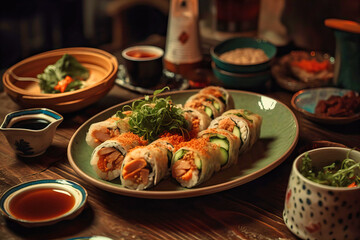 Delectable Appetizers: Steamed Fish, Fresh Vegetables, and Sweet and Sour Sauce