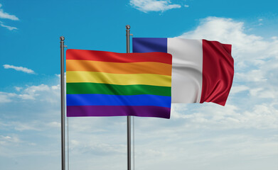 LGBT movement flag also Gay Pride and France flag