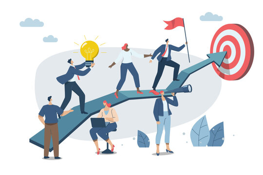 Effective teamwork, career growth, profit, or improvement approaches, career development concept, symbol of teamwork, Businessmen work together to push the arrow graph up. Vector design illustration.